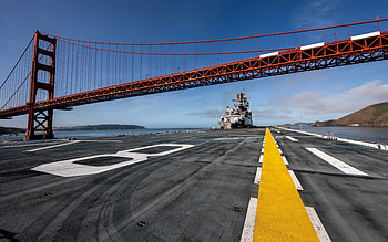 USS Makin Island, L-8, deck, amphibious assault ship, US Navy, American warships, Wasp-class, United States Navy, San Francisco Bay, Golden Gate Bridge HD wallpaper