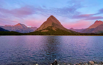 Sunrise at Many Glacier, Montana, sky, mountains, usa, lake, clouds HD wallpaper