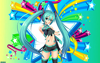 Hey Miku, sexy, hatsune miku, hot, cute, girl, vocaloid, long hair, dress, star, anime girl, miku, anime, abstract, green hair, female HD wallpaper