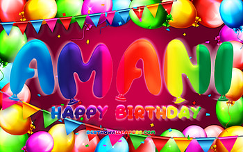 Happy Birtay Amani, , colorful balloon frame, Amani name, purple background, Amani Happy Birtay, Amani Birtay, popular american female names, Birtay concept, Amani HD wallpaper