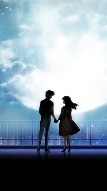 Lovers Moon, Anime, Couples, Night HD phone wallpaper