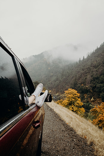 Nature, Legs, Sneakers, Fog, Car, Journey, Shoes HD phone wallpaper