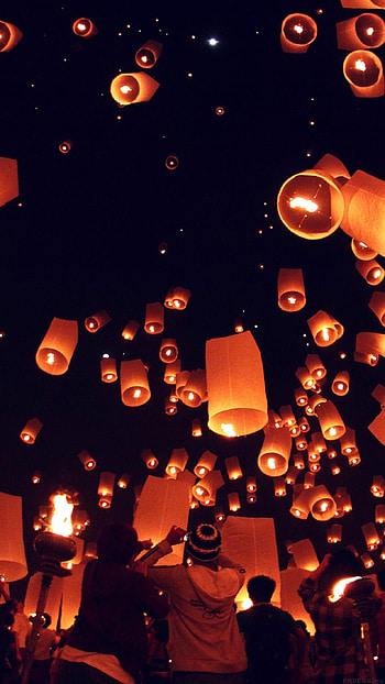 Sky lantern spectacle, Festival's ethereal beauty, Mesmerizing lights, Night's enchantment HD phone wallpaper