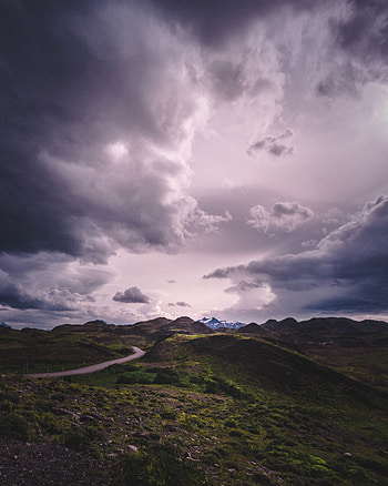 Nature, Grass, Mountains, Twilight, Clouds, Dusk, Mainly Cloudy, Overcast, Cloudy HD phone wallpaper