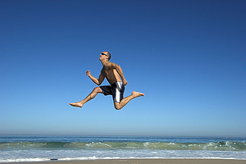 Jumping !!!, blue, sea, man, other, sky, jump, people HD wallpaper
