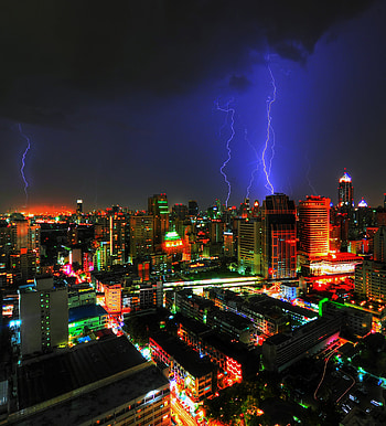 Cities, Lightning, Building, Night City, Thailand, Bangkok HD phone wallpaper