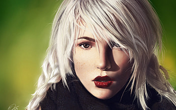 Nephilim, art, girl, angel, woman, fantasy, portrait, green, face HD wallpaper