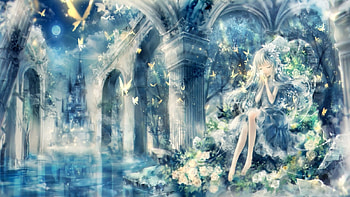 Sanctuary River, butterflies, Beautiful, anime, blue hair, girl, Sanctuary, water, River HD wallpaper
