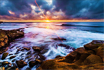 La Jolla Coastline, waves, california, san diego, clouds, sky, cliff, sunset HD wallpaper