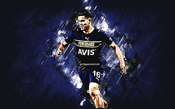 Ferdi Kadioglu, Fenerbahce, Dutch footballer, blue stone background, Turkey, football, grunge art HD wallpaper