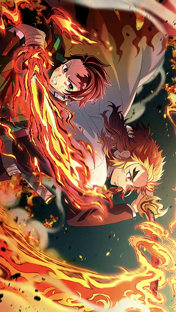 Rengoku and Tanjirou, Demon Slayer: Mugen Train HD phone wallpaper
