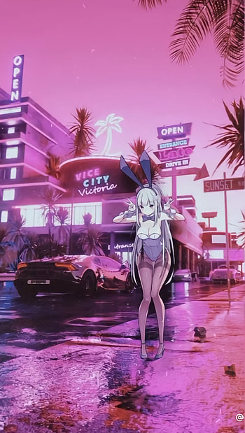 Anime Girl, automotive lighting, magenta HD phone wallpaper