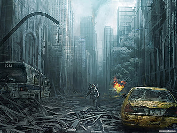 Destruction, city, apocalypse, end, urban, hell, cg, , fire, future HD wallpaper