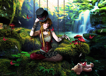 ✰.FANTASTIC in PARADISE.✰, grasses, colors, wonderful, butterflies, teddy bear, fantastic, animals, trees, wonderland, female, paradise, rocks, leaves, fantasy, pretty, heaven, models, hair, colorful, digital art, dragonflies, abstract, amazing, hat, beautiful, mushrooms, people, hop, love, manipulation, Chains, cool, waterfall, girls, flowers, women, splendor HD wallpaper
