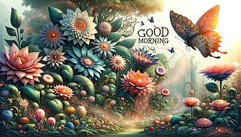 Enchanting Floral Good Morning, good morning, flower, butterfly, morning, nature HD wallpaper