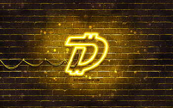 DigiByte yellow logo, , DGB, yellow brickwall, DigiByte logo, cryptocurrency, DigiByte neon logo, DigiByte HD wallpaper