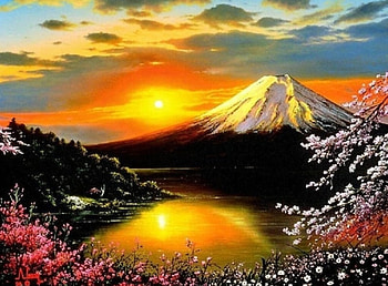 VOLCANO AND CHERRY BLOSSOMS JP., volcano, sakura HD wallpaper