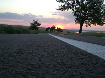 Romania touch-lonely road., road, romania, sunset HD wallpaper