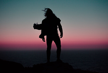 Sunset, Night, Dark, Silhouette, Man, Wind HD wallpaper
