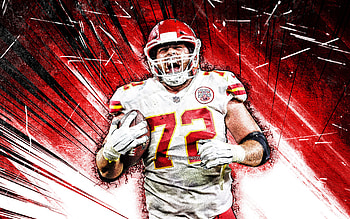 Eric Fisher, grunge art, Kansas City Chiefs, american football, NFL, Eric William Fisher, KC Chiefs, Eric Fisher , red abstract rays, Eric Fisher KC Chiefs HD wallpaper