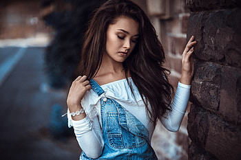 Closed eyes, brunette, woman HD wallpaper