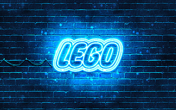 LEGO blue logo, , blue brickwall, LEGO logo, brands, LEGO neon logo, LEGO HD wallpaper