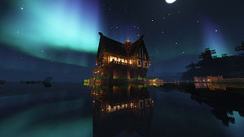 Minecraft House Aurora Night, video game, Minecraft HD wallpaper