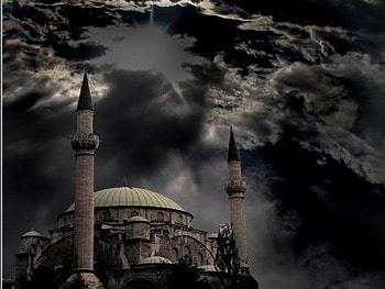 mosque and dark clouds, clouds, dark, mosque HD wallpaper