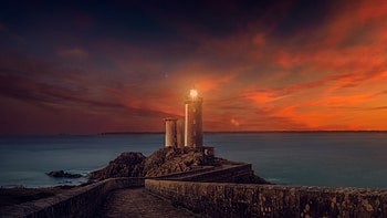 Lighthouse Sunset Scene, lighthouse, nature, sunset HD wallpaper