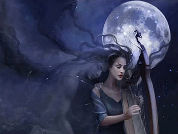 An Angel Behind you, you, instrument, moon, fantasy, angel, behind HD wallpaper