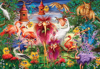 Ugly Birds, colors, flowers, painting, art HD wallpaper