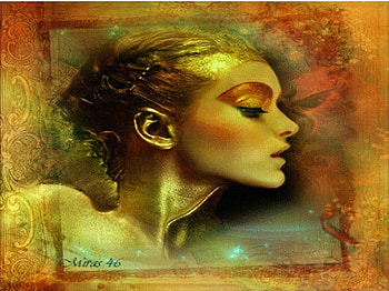 profile, colors, digital art, gold, woman HD wallpaper
