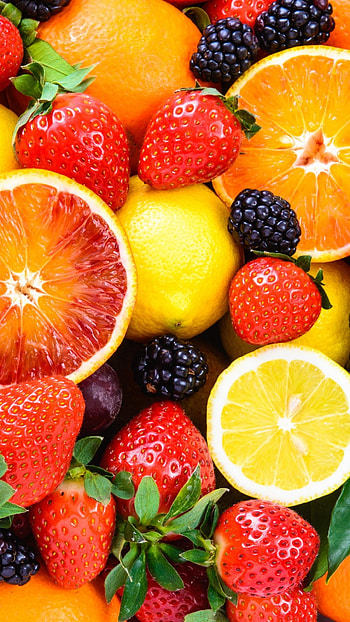 Blackberry, Delicious fruit combo, Apple, Strawberry, Lemon HD phone wallpaper