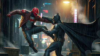 Dark Knight Vs Red Hood, red-hood, batman, superheroes, artwork, art, digital-art, ai, deviantart HD wallpaper