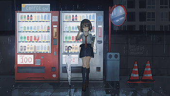Anime School Girl Vending Machine Coffee Shop, anime-girl, artist, artwork, art, digital-art, ai, pixiv HD wallpaper