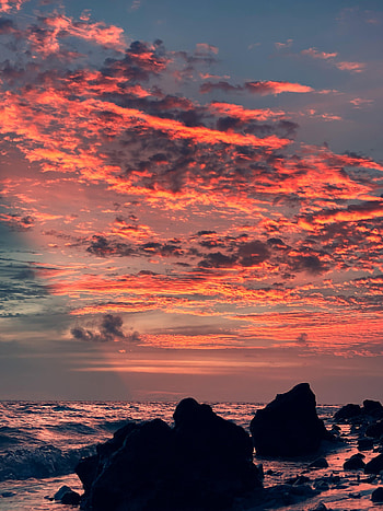 Nature, Sunset, Sky, Sea, Waves, Rocks HD phone wallpaper