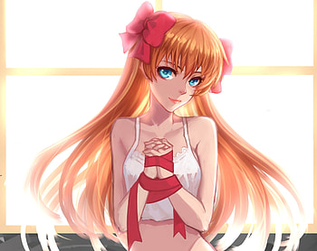 Red Ribbon, orange hair, evangelion, blouse, sublime, neon genesis, neon genesis evangelion, long hair, beauty, nice, lady, genesis, maiden, female, sexy, sweet, white, ribbon, gorgeous, hot, girl, beautiful, asuka, anime girl, neon, anime, pretty, lovely, eva HD wallpaper