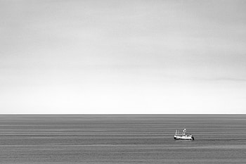 Sea, Horizon, Minimalism, Bw, Chb, Boat HD wallpaper