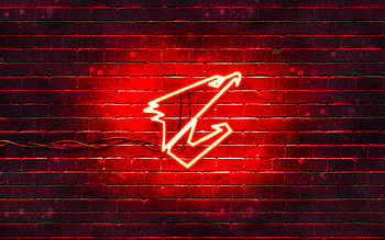 Aorus red logo, , red brickwall, Aorus logo, brands, Aorus Gigabyte, Aorus neon logo, Aorus HD wallpaper