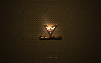 Cupra golden logo, artwork, brown metal background, Cupra emblem, creative, Cupra logo, brands, Cupra HD wallpaper