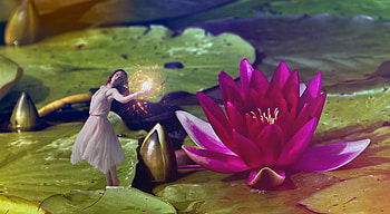 Lotus fairy, fairy, pink, fantasy, flower, green, girl, luminos, lotus HD wallpaper