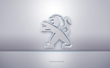 Peugeot 3d white logo, gray background, Peugeot logo, creative 3d art, Peugeot, 3d emblem HD wallpaper