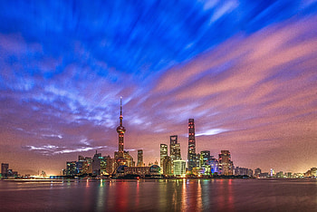 Cityscape, night, shine, buildings, clouds HD wallpaper