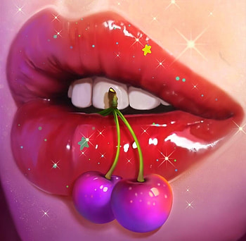 Lips, lios, art, fantasy, red, cherry, harsh taggar, fruit, mouth, pink HD wallpaper