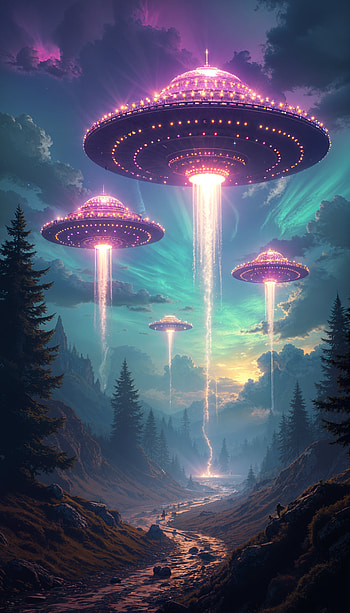 UFO Invasion: A Captivating Experience, UFO, landscape, Science Fiction HD phone wallpaper