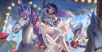 Fantasy girl, blue, horse, frumusete, cal, girl, white he, fantasy, unicorn, luminos, carousel HD wallpaper