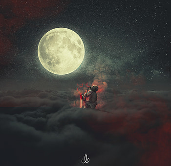 Demon, dream, clouds, moon, fantasy HD wallpaper
