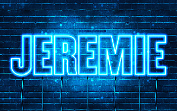 Happy Birtay Jeremie, , blue neon lights, Jeremie name, creative, Jeremie Happy Birtay, Jeremie Birtay, popular french male names, with Jeremie name, Jeremie HD wallpaper