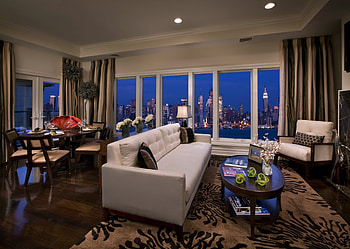 Night, Interior, Usa, City, Building, Miscellanea, Miscellaneous, Skyscrapers, Window, United States, Table, Room, Megapolis, Megalopolis, Sofa, New York, Apartment, Flat, Penthouse, Suite, Lux HD wallpaper
