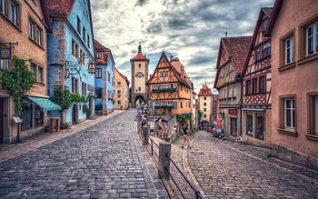 Kobolzeller Tor, Rothenburg, evening, Rothenburg cityscape, Rothenburg landmark, Bavaria, Germany HD wallpaper